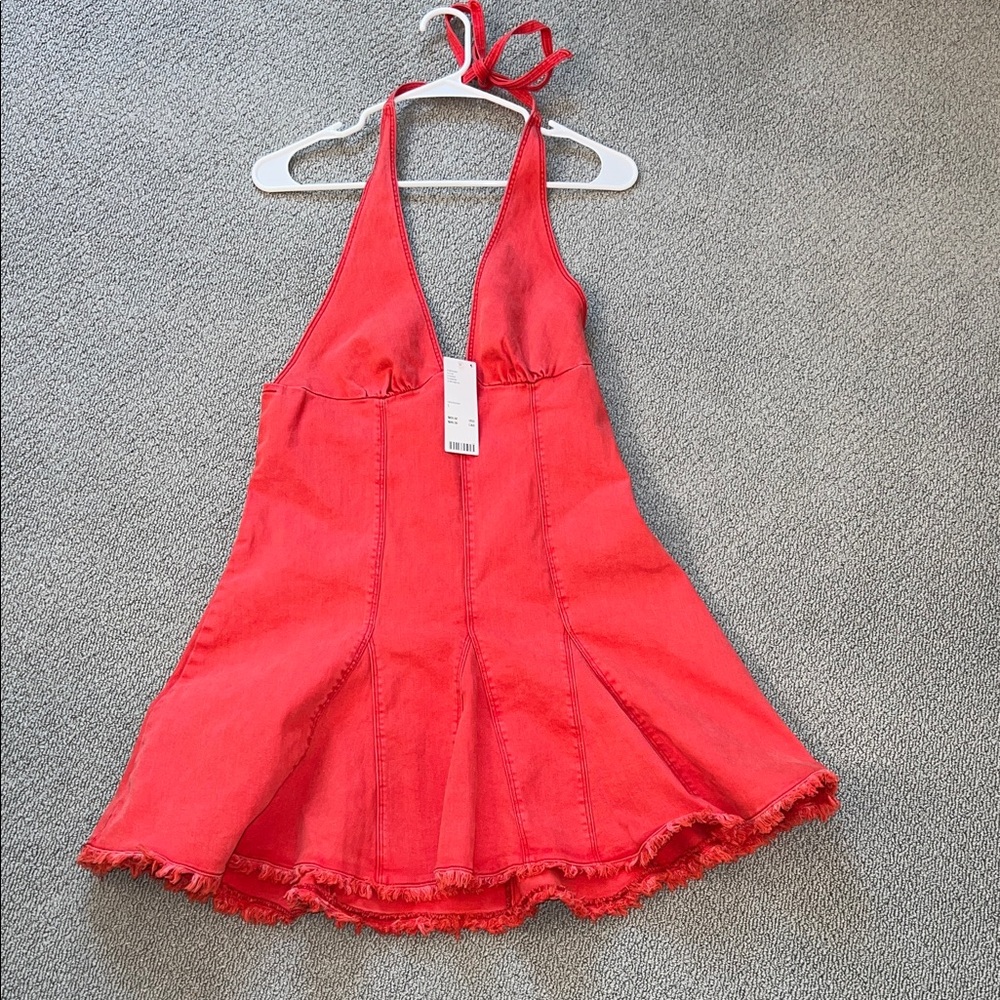 Urban Outfitters Red Denim Halter Dress